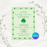 Editable St Patrick's Day A Little Lucky Charm Is On The Way Baby Shower Invitation | Instant Download | Canva Template | 5x7