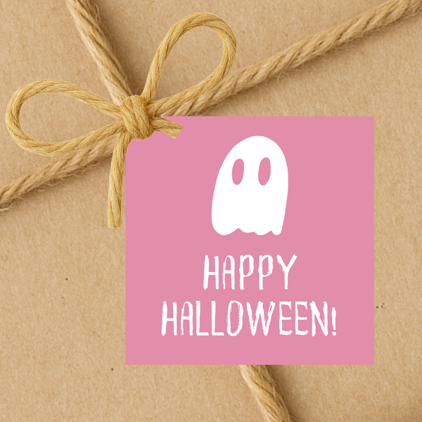 Halloween Pink Ghost Happy Halloween | Halloween Gift Tags | Instant Download | 2.5x2.5