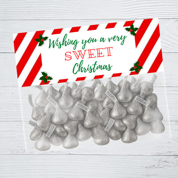 INSTANT DOWNLOAD Wishing You A Very Sweet Christmas Favor Bag Toppers