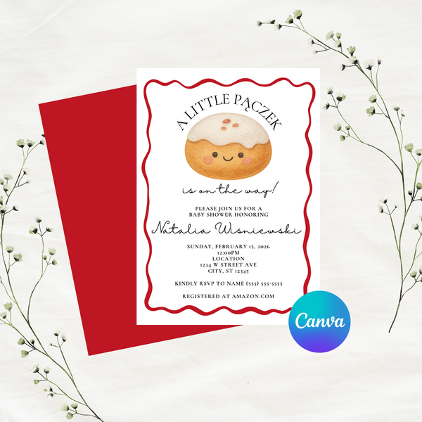 Editable Polish A Little Paczek Is On The Way Baby Shower Invitation | Instant Download | Canva Template | 5x7