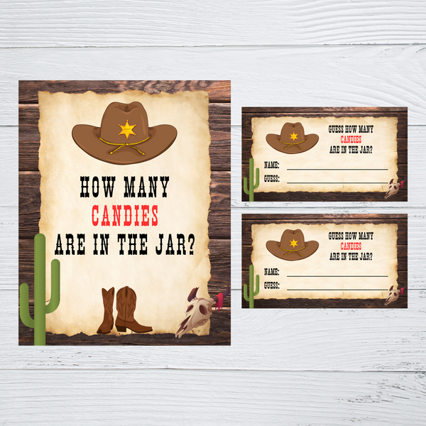 INSTANT DOWNLOAD Western Themed Guess How Many Candies Are In The Jar Guessing Game