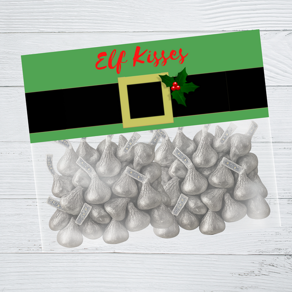 INSTANT DOWNLOAD Elf Belt Kisses Christmas Favor Bag Toppers