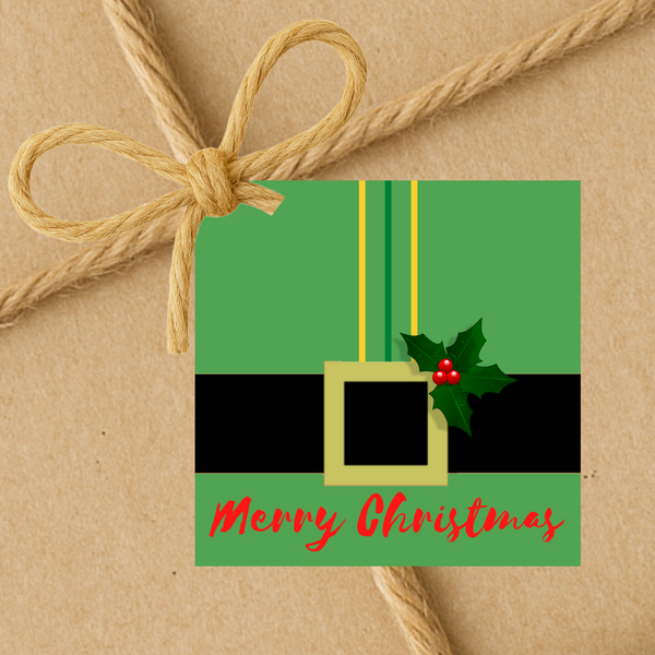 INSTANT DOWNLOAD Elf Belt Merry Christmas Square Gift Tags 2.5x2.5