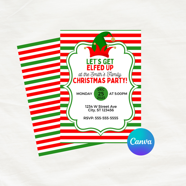 DIGITAL DOWNLOAD ONLY Let's Get Elfed Up Christmas Party Editable Invitation 5x7