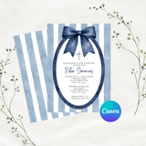 Editable Navy Blue Bow Baptism Invitation Template | Instant Download | Canva Template | 5x7