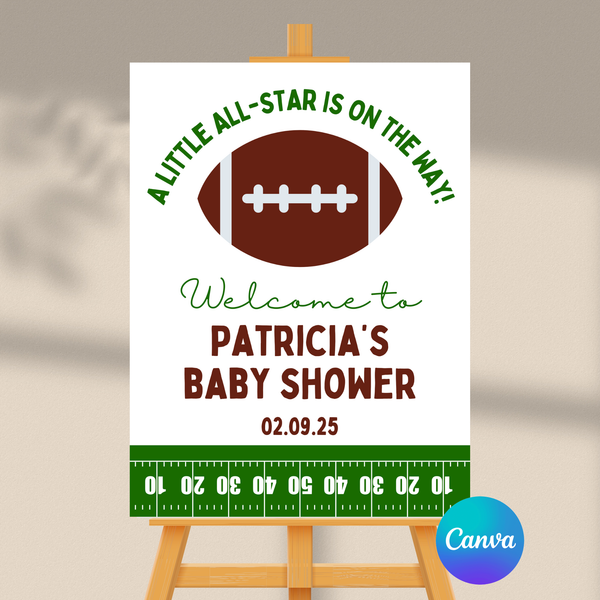 Editable A Little All-Star Is On The Way Baby Shower Welcome Sign | Football Theme | Instant Download | Canva Template | 18x24, 24x36