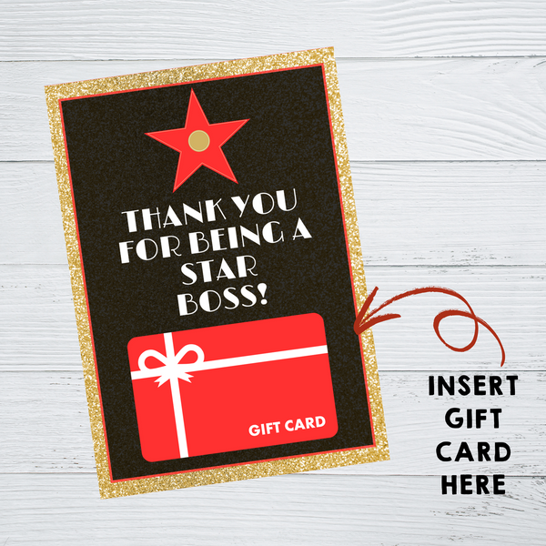 INSTANT DOWNLOAD Hollywood Themed Thank You For Being A Star Boss Gift Card Holder 5x7