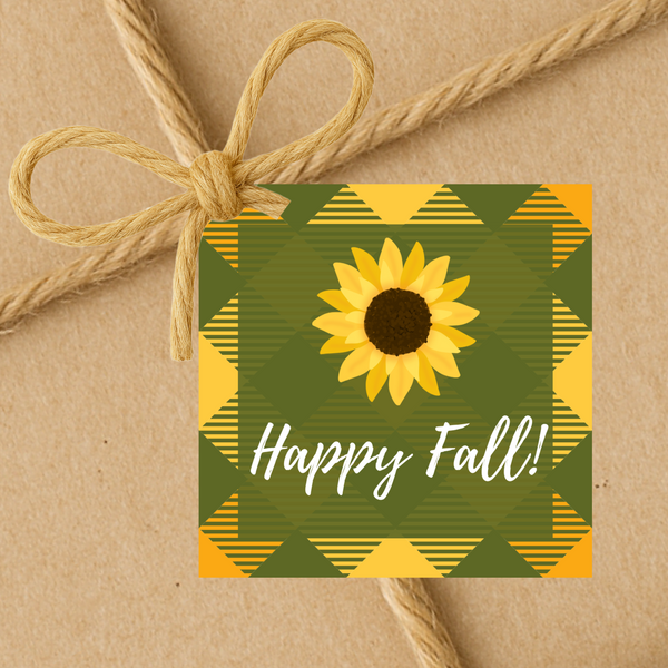 Sunflower Happy Fall | Fall Theme Gift Tags | Instant Download | 2.5x2.5