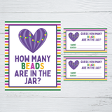 INSTANT DOWNLOAD Mardi Gras Themed Guess How Many Beads Are In The Jar Guessing Game