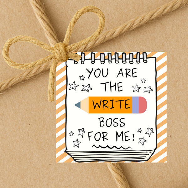 INSTANT DOWNLOAD You Are The Write Boss For Me Square Gift Tags 2.5x2.5