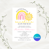 Editable Pink A Little Ray Of Sunshine Is On The Way Baby Shower Invitation Template | Instant Download | Canva Template | 5x7