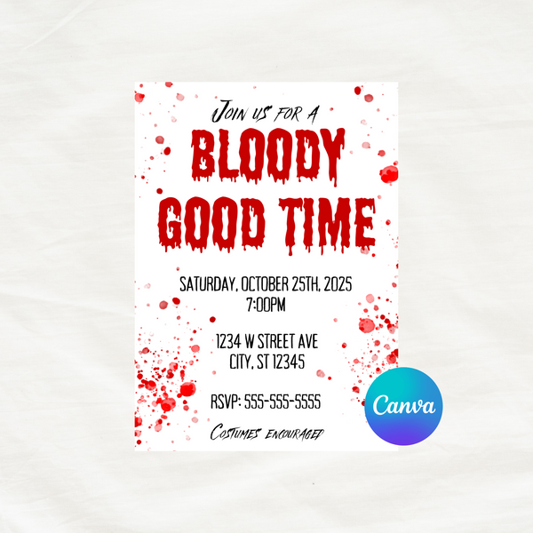 Editable Bloody Good Time Halloween Party Invitation Template 5x7