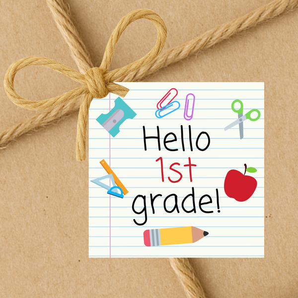 INSTANT DOWNLOAD Hello 1st Grade Back to School Square Gift Tags 2.5x2.5