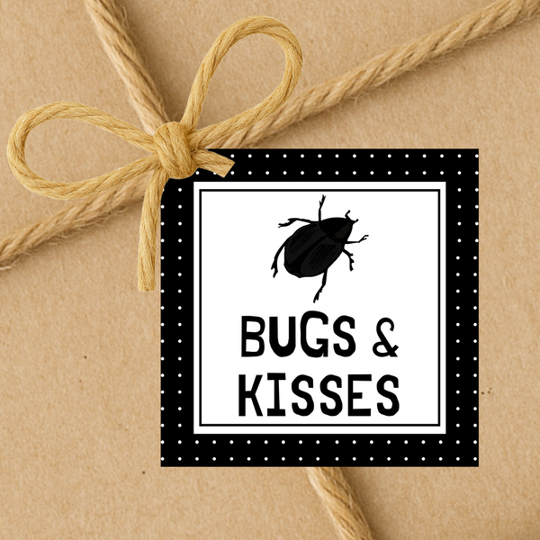 INSTANT DOWNLOAD Bugs & Kisses Halloween Square Gift Tags 2.5x2.5