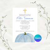 Editable Fall Blue Pumpkin Baptism Invitation Template | Instant Download | Canva Template | 5x7
