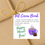 INSTANT DOWNLOAD Happy Mardi Gras Hot Cocoa Bomb Gift Tags 2x2