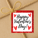 INSTANT DOWNLOAD Red Glitter Happy Valentine's Day Square Gift Tags 2.5x2.5