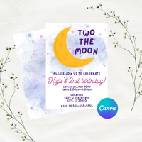 DIGITAL DOWNLOAD ONLY Two The Moon Birthday Party Editable Invitation 5x7