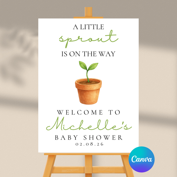 Editable A Little Sprout Is On The Way Baby Shower Welcome Sign | Instant Download | Canva Template | 18x24, 20x30, 24x36