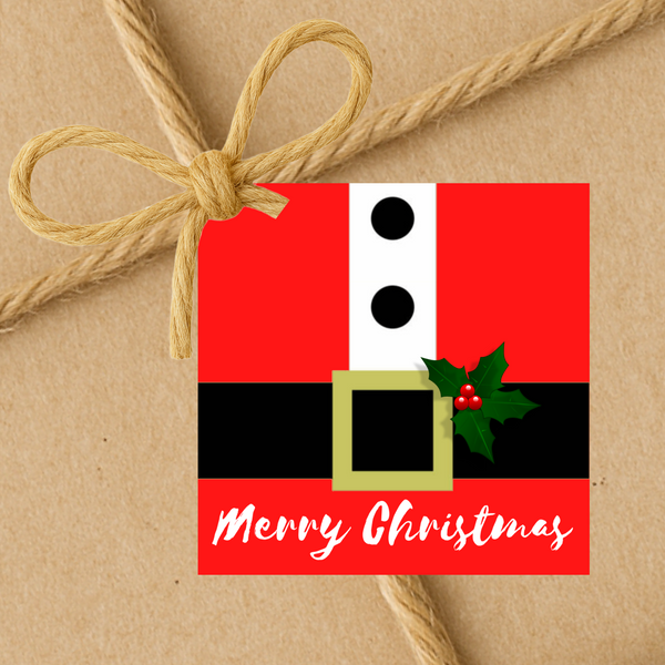 INSTANT DOWNLOAD Merry Christmas Santa Belt Square Gift Tags 2.5x2.5