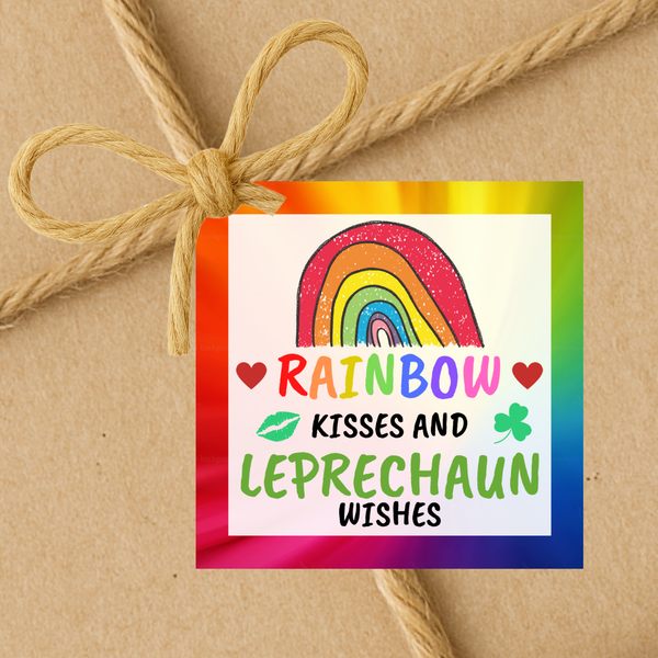 INSTANT DOWNLOAD Rainbow Kisses And Leprechaun Wishes Square Gift Tags 2.5x2.5