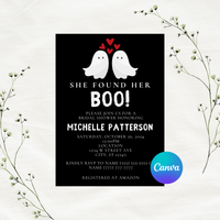 Editable Halloween She Found Her Boo Bridal Shower Invitation | Halloween Ghost | Instant Download | Canva Template | 5x7
