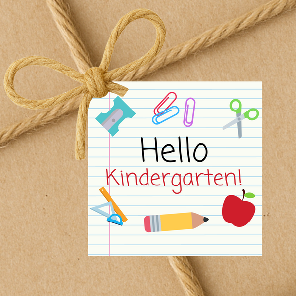 INSTANT DOWNLOAD Hello Kindergarten Back to School Square Gift Tags 2.5x2.5