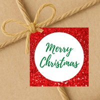 INSTANT DOWNLOAD Red Glitter Merry Christmas Square Gift Tags 2.5x2.5