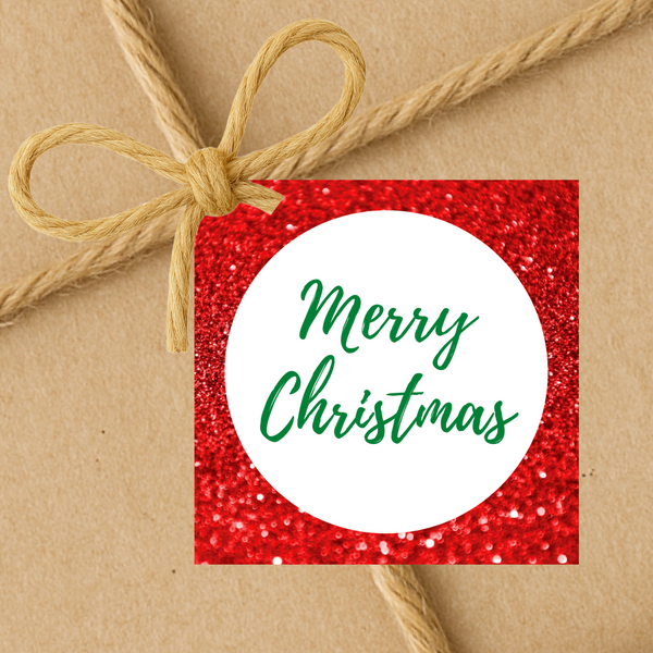INSTANT DOWNLOAD Red Glitter Merry Christmas Square Gift Tags 2.5x2.5