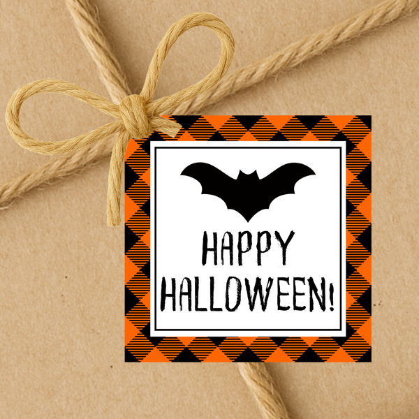 Halloween Plaid Bat Happy Halloween | Halloween Gift Tags | Instant Download | 2.5x2.5