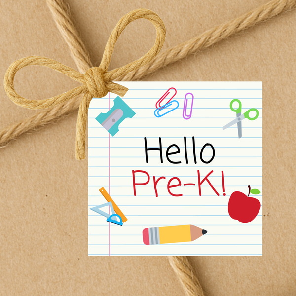 INSTANT DOWNLOAD Hello Pre-K Back to School Square Gift Tags 2.5x2.5