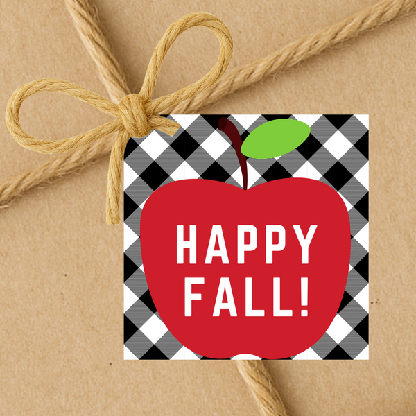 INSTANT DOWNLOAD Happy Fall Apple Square Gift Tags 2.5x2.5