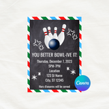 DIGITAL DOWNLOAD ONLY Holiday Bowling Party Event Editable Invitation 5x7