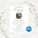 Editable Halloween A Baby Is Brewing Baby Shower Invitation Template  | Instant Download | Canva Template | 5x7