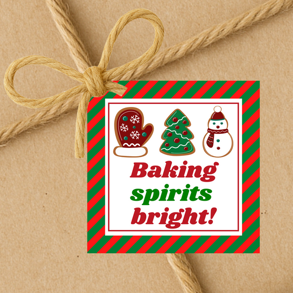 INSTANT DOWNLOAD Christmas Baking Spirits Bright Square Gift Tags 2.5x2.5