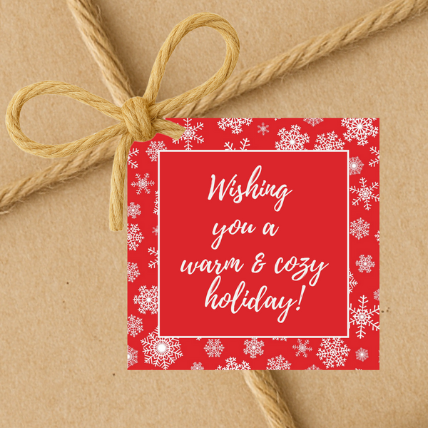 INSTANT DOWNLOAD Red Wishing You A Warm & Cozy Holiday Square Gift Tags 2.5x2.5