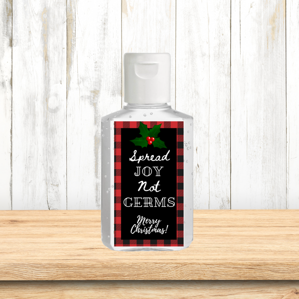 INSTANT DOWNLOAD Buffalo Spread Joy Not Germs Christmas Hand Sanitizer Labels