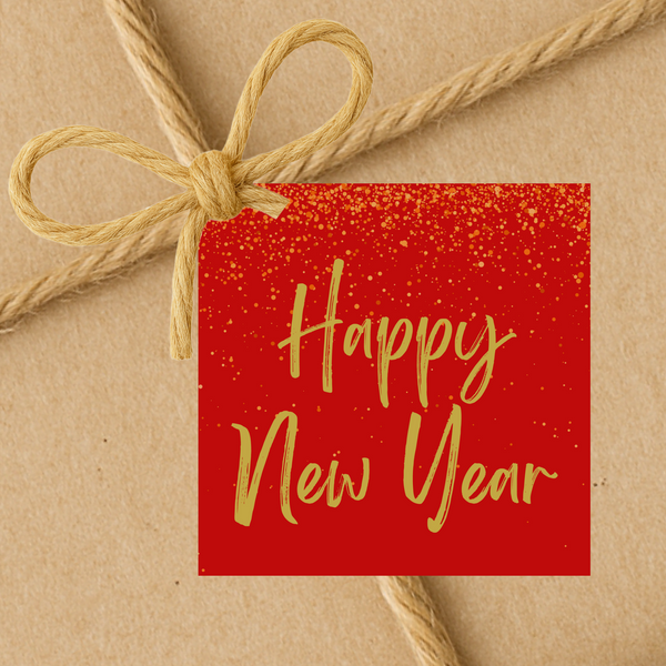INSTANT DOWNLOAD Red Happy New Year Square Gift Tags 2.5x2.5