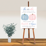Editable Fall Pink And Blue Pumpkin Gender Reveal Welcome Sign | Instant Download | Canva Template, 18x24, 24x36