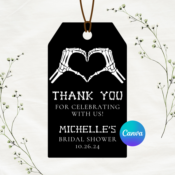Editable Halloween Til Death Do Us Part Bridal Shower Gift Tags | Halloween Theme | Instant Download | Canva Template | 2x3.5