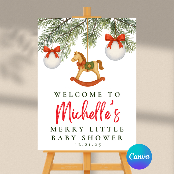 Editable Christmas A Merry Little Baby Shower Welcome Sign | Instant Download | Canva Template | 18x24, 24x36