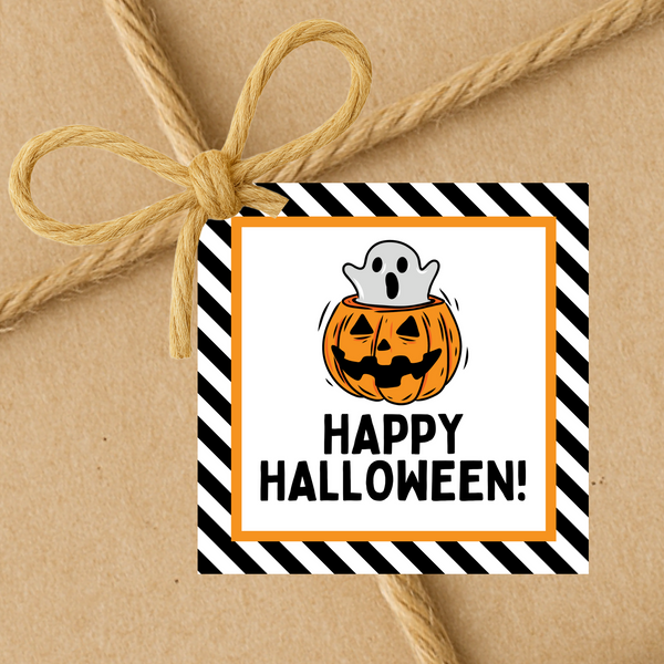 Pumpkin Ghost Happy Halloween | Halloween Gift Tags | Instant Download | 2.5x2.5