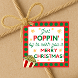 INSTANT DOWNLOAD Just Poppin' By To Wish You A Merry Christmas Square Gift Tags 2.5x2.5