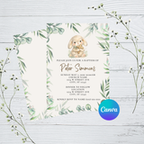 Editable Bunny Eucalyptus Baptism Invitation Template | Instant Download | Canva Template | 5x7