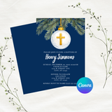 Editable Navy Blue Christmas Baptism Invitation Template | Instant Download | Canva Template | 5x7