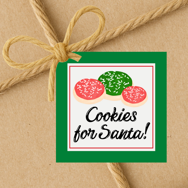 INSTANT DOWNLOAD Cookies For Santa Square Gift Tags 2.5x2.5