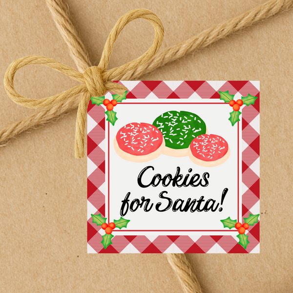 INSTANT DOWNLOAD Cookies For Santa Plaid Square Gift Tags 2.5x2.5