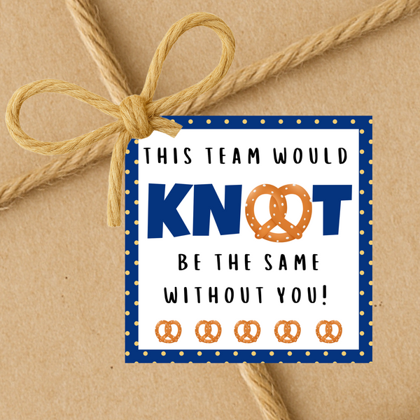 INSTANT DOWNLOAD This Team Would Knot Be The Same Without You Pretzel Square Gift Tags 2.5x2.5