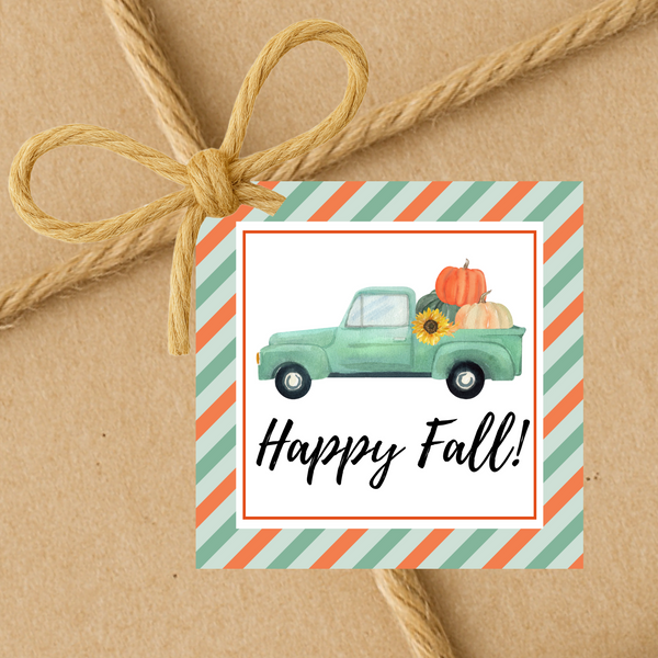 INSTANT DOWNLOAD Happy Fall Truck Square Gift Tags 2.5x2.5