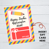INSTANT DOWNLOAD Happy Teacher Appreciation Week Gift Card Holder 5x7